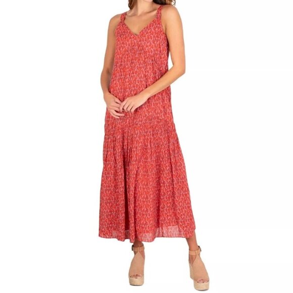 JOIE Dresses & Skirts - New Joie Tea Rose Maxi Dress Women's Large Tiered Red Pink Cotton Strappy